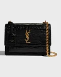 Saint Laurent Sunset Medium YSL Crossbody Bag-Croc-Embossed Leather