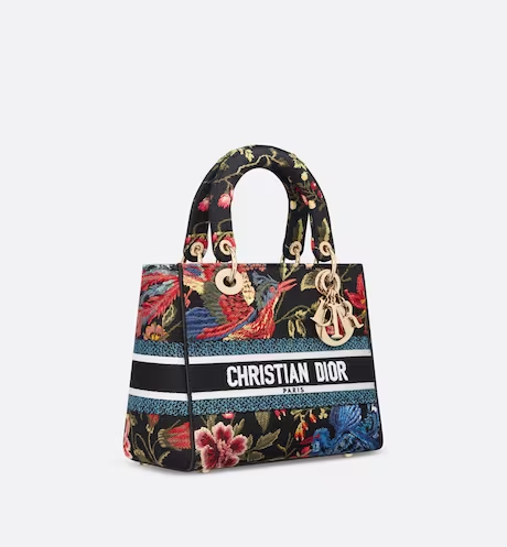 1B2ED92F-9FBE-C45F-6808-23E96177B138 MEDIUM LADY D-LITE BAG Black Multicolor Dior Birds Embroidery - Image 1