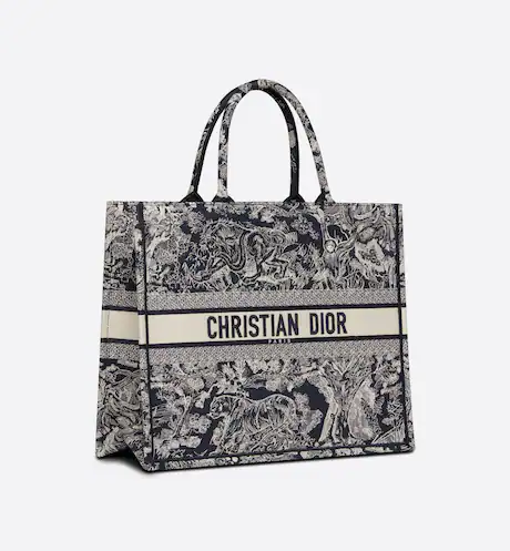 1C90BA60-9CAD-A8BB-5FF2-AC56DDFA02E2 LARGE DIOR BOOK TOTE Blue Toile de Jouy Reverse Embroidery (42 x 35 x 18.5 cm) - Image 1