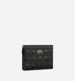 DIOR CARO ZIPPED POUCH WITH CHAIN Black Supple Cannage Calfskin