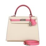 Hermès Special Order (HSS) Kelly Sellier 25 Nata and Rose Azalee Epsom Palladium Hardware (HANDMADE)