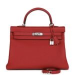 Hermès Special Order (HSS) Kelly Retourne 35 Rouge Grenat Verso Togo Palladium Hardware