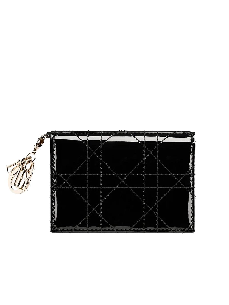 34F2B14A-DA8E-C7A9-1EE3-0711B29F2515 Dior Lady Dior Flap Card Holder in Black Patent Cannage Lambskin - Image 1
