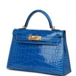 Hermès Kelly Sellier 20 Bleu Zellige Shiny Alligator Gold Hardware  (HANDMADE) - Image 5