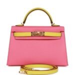 Hermès Special Order (HSS) Kelly Sellier 20 Rose Azalee and Lime Epsom Gold Hardware (HANDMADE)