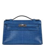 Hermès Kelly Pochette Bleu Saphir Lizard Palladium Hardware  (HANDMADE)