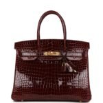 Hermès Birkin 30 Bordeaux Shiny Porosus Crocodile Gold Hardware (HANDMADE)