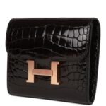 Hermès Constance Compact Wallet Black Shiny Alligator Rose Gold Hardware (HANDMADE) - Image 3