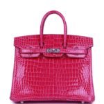 Hermès Birkin 25 Rose Mexico Shiny Porosus Crocodile Palladium Hardware (HANDMADE)