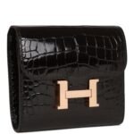 Hermès Constance Compact Wallet Black Shiny Alligator Rose Gold Hardware (HANDMADE) - Image 2