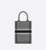 MINI DIOR BOOK TOTE PHONE BAG Black and White Micro Houndstooth Embroidery (13 x 18 x 5 cm) - Image 2