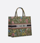 LARGE DIOR BOOK TOTE Green Multicolor Dior Petites Fleurs Embroidery (42 x 35 x 18.5 cm)