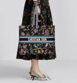 LARGE DIOR BOOK TOTE Black Multicolor Dior Petites Fleurs Embroidery (42 x 35 x 18.5 cm) - Image 5