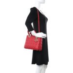 CHRISTIAN DIOR Lambskin Cannage Medium Lady Dior Red - Image 4