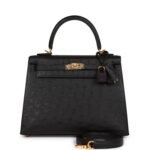 Hermès Kelly Sellier 25 Black Ostrich Gold Hardware（HANDMADE）