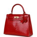 Hermès Kelly Sellier 25 Braise Shiny Porosus Crocodile Gold Hardware（HANDMADE） - Image 5
