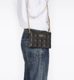 DIOR CARO ZIPPED POUCH WITH CHAIN Black Supple Cannage Calfskin - Image 6