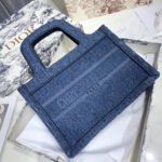 Dior Mini Book Tote Bag In Denim Blue Oblique Canvas - Image 3