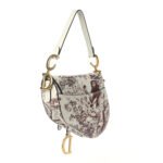 CHRISTIAN DIOR Calfskin Embroidered Toile de Jouy Saddle Bag Burgundy - Image 2