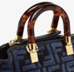 Fendi By The Way Mini Boston Bag in Blue Tapestry Fabric - Image 3