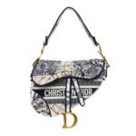 CHRISTIAN DIOR Canvas Embroidered Around the World Saddle Bag Blue