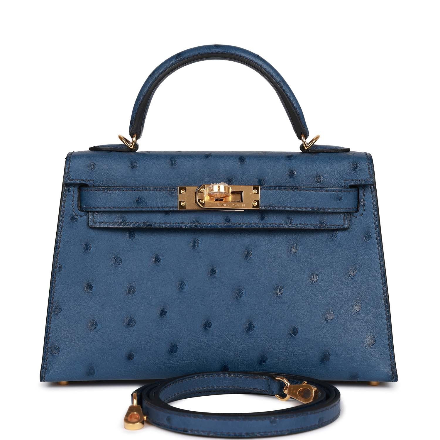 A7E36CD9-0FB6-446B-D79E-7B64D1B120AD Hermès Kelly Sellier 20 Bleu Iris Ostrich Gold Hardware (HANDMADE) - Image 1