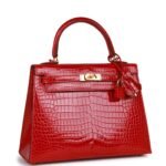 Hermès Kelly Sellier 25 Braise Shiny Porosus Crocodile Gold Hardware（HANDMADE） - Image 2