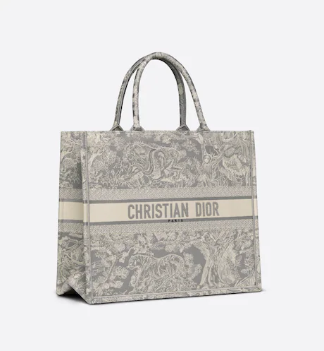B0873986-9151-C45A-671E-78596479DEF4 LARGE DIOR BOOK TOTE Gray Toile de Jouy Reverse Embroidery (42 x 35 x 18.5 cm) - Image 1