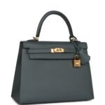 Hermès Kelly Sellier 25 Bleu Orage Epsom Gold Hardware - Image 2