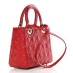 CHRISTIAN DIOR Lambskin Cannage Medium Lady Dior Red - Image 3