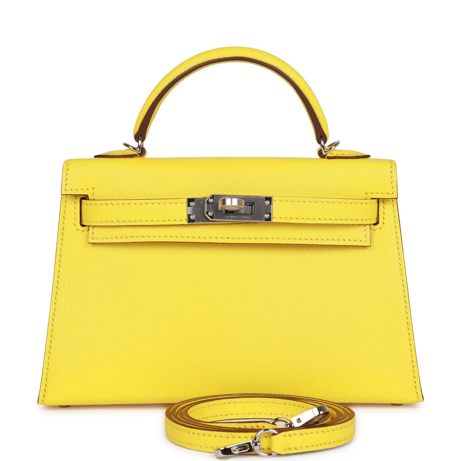 BAD58339-653B-D665-838D-584A5C1C9B0F Hermès Kelly Sellier 20 Jaune Citron Chèvre Palladium Hardware - Image 1