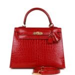 Hermès Kelly Sellier 25 Braise Shiny Porosus Crocodile Gold Hardware（HANDMADE）