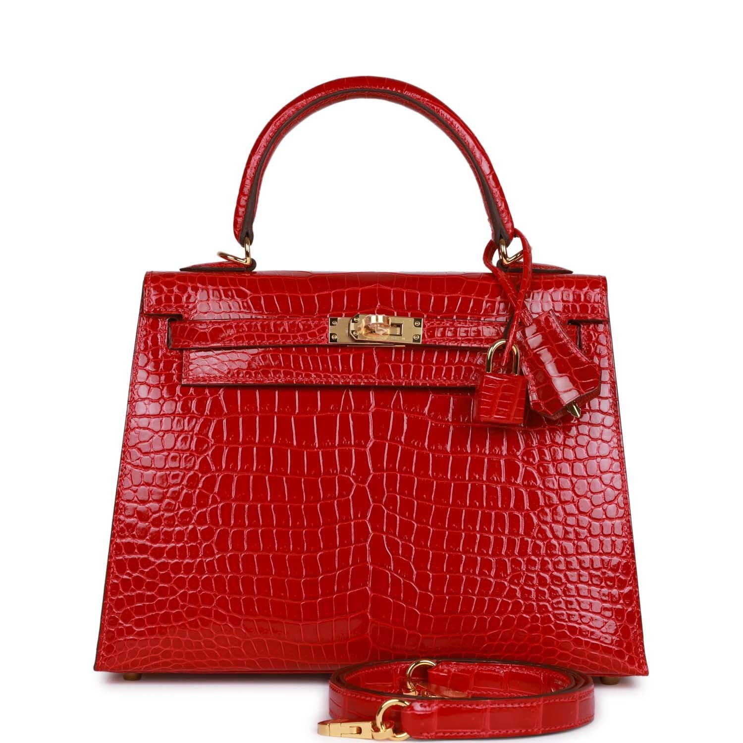 BE870462-9939-D005-4111-981C6A152243 Hermès Kelly Sellier 25 Braise Shiny Porosus Crocodile Gold Hardware(HANDMADE) - Image 1
