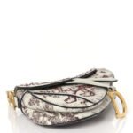 CHRISTIAN DIOR Calfskin Embroidered Toile de Jouy Saddle Bag Burgundy - Image 3