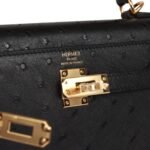 Hermès Kelly Sellier 25 Black Ostrich Gold Hardware（HANDMADE） - Image 7