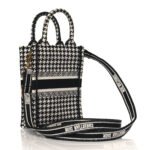 CHRISTIAN DIOR Canvas Houndstooth Embroidered Mini Book Tote Phone Bag Black White - Image 2
