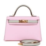 Hermès Special Order (HSS) Kelly Sellier 20 Rose Sakura and Gris Perle Chevre Gold Hardware (HANDMADE)