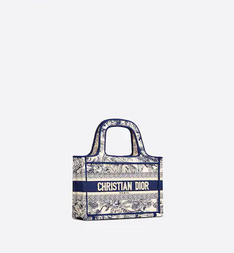 CEF5415A-E264-70D2-2186-63BF4A074568 MINI DIOR BOOK TOTE Blue Toile de Jouy Embroidery (22.5 x 15 x 6 cm) - Image 1