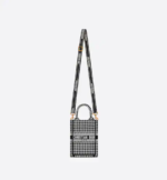 MINI DIOR BOOK TOTE PHONE BAG Black and White Micro Houndstooth Embroidery (13 x 18 x 5 cm) - Image 3