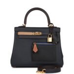 Hermès Colormatic Kelly Retourne 25 Caban. Black and Chai Swift Gold Hardware (HANDMADE)