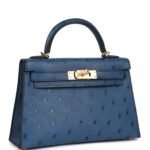 Hermès Kelly Sellier 20 Bleu Iris Ostrich Gold Hardware (HANDMADE) - Image 2