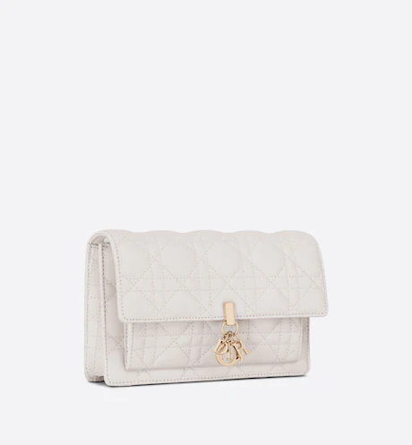 ED8EFA9D-049F-F172-41E6-725EE2768AAD LADY DIOR CHAIN POUCH Latte Cannage Lambskin - Image 1