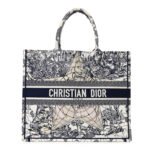 CHRISTIAN DIOR Canvas Embroidered Large Around The World Book Tote Blue