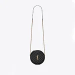SAINT LAURENT VINYLE ROUND QUILTED GRAIN LEATHER ROUND BAG