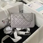 Chanel 23K AS1787 Mini Pearl Embossed Rectangular Flap Bag Lambskin Brushed Silver Metal Hardware Light Grey - Image 2