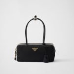 Re-Nylon and Leather Small Top-Handle Bag With Padlock