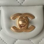 Chanel 23S AS4041 Mini Camellia Embossed Rectangular Flap Bag Antique Gold Hardware Light Green - Image 3