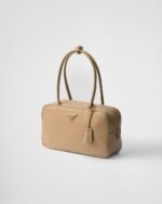 Re-Nylon and Leather Medium Top-Handle Bag With Padlock - Image 2
