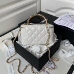 Chanel AP3804 Clutch Lambskin Cosmetic Bag With Pearl Handle White - Image 2