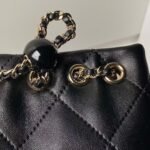 Chanel 24S AS4810 Medium CC Drawstring Backpack Shiny Lambskin Light Gold Hardware Black - Image 4